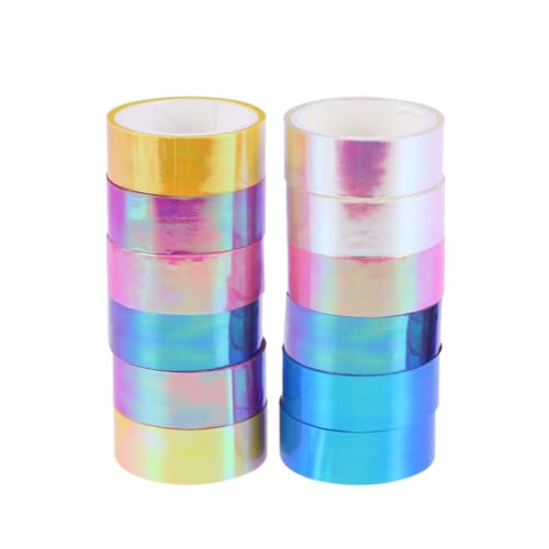 SEWOART 12 Rollen Regenbogen Film Tape Wasserdichtes Klebeband für Diy Scrapbooking Dekorative Klebebänder Weiß Blau Gelb Rosé Lila pro Farbe von SEWOART