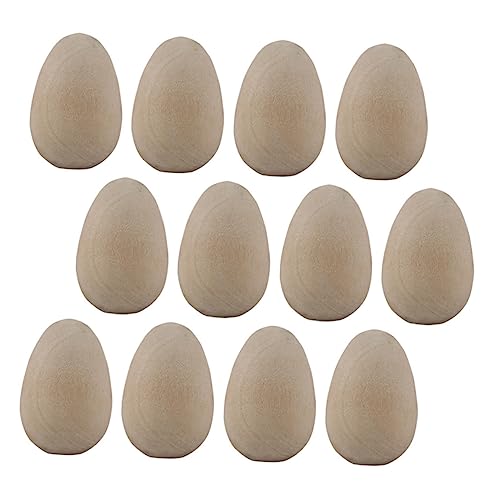 SEWOART 12 Stück Teiliges DIY Holz Eier Naturbelassen Glatt Leicht zum Bemalen Bastelmaterial für Ostereier Handbemalte Holzornamente Sicher und Langlebig für Malen von SEWOART