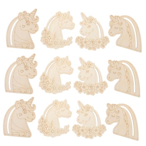 SEWOART 12 Stück Teiliges Holz einhorn formen zum Bemalen Langlebige Holzscheiben für DIY Bastelprojekte Vielseitig für Graffiti Dekoration und Kreative Handarbeiten für Familien und von SEWOART