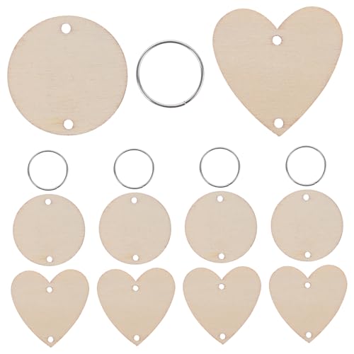 SEWOART 120 Stück Teiliges Holzscheiben mit Löchern Runde Herzförmige Anhänger Schlüsselringe Natürliche Holzscheiben für DIY Hängende Kalender Geburtstags und Erinnerungsdekoration von SEWOART