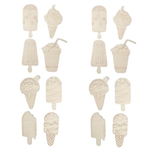 SEWOART 16 Stück Teiliges DIY Holz Eiscreme Unbemalte Holzstücke zum Bemalen Basteln Sommerparty Kreativspielzeug Fantasie und Feinmotorik von SEWOART