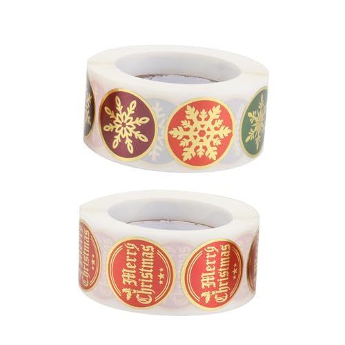 SEWOART 2 Rollen Goldene Weihnachtsaufkleber Selbstklebend Festliche Siegel Etiketten für Geschenkverpackung Kartenversiegelung und Bastelprojekte Vielseitig für und Dekoration von SEWOART