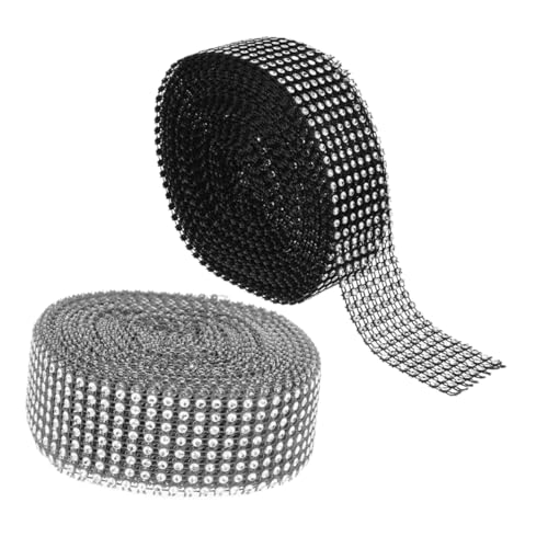 SEWOART 2 Rollen Selbstklebendes Strassband Reihig Breit Electroplated Funkelndes Kristall Dekoband Silber und Schwarz DIY Bastelband für Hochzeit Torten Partygestaltung von SEWOART