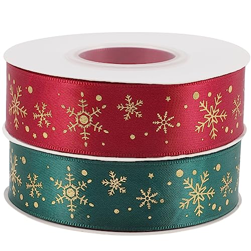 SEWOART 2 Rollen Weihnachtsband Dekorative Geschenkband für Weihnachten Vielseitig Einsetzbar für Diy Dekoration und Weihnachtskränze aus Strapazierfähigem Polyester Burgunderrotem und von SEWOART