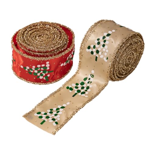 SEWOART 2 Rollen Weihnachtssatinband mit Drahtkante Festliches Geschenkband für Verpackung Klassisches Weihnachtsbaum Glitzermotiv Vielseitig für Kränze Schleifen Basteln und Dekoration SEWOART 2 Rollen Weihnachtssatinband mit Drahtkante Festliches Geschenkband für Verpackung Klassisches Weihnachtsbaum Glitzermotiv Vielseitig für Kränze Schleifen Basteln und Dekoration von SEWOART