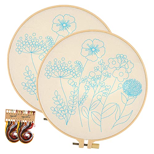 SEWOART 2 Stück DIY Blumenstickerei Set Teiliges Materialpaket mit Stickrahmen Bunten Fäden und Nadeln für Anfänger und Erwachsene Hochwertiges Stoffmaterial für Kreative Projekte und von SEWOART