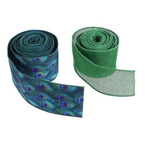 SEWOART 2 Stück Teiliges Set Grüne Drahtkantenbänder mit Pfauenfeder Design Breit Polyester für Geschenkverpackung Hochzeitsdekoration Kränze und Diy Bastelprojekte SEWOART 2 Stück Teiliges Set Grüne Drahtkantenbänder mit Pfauenfeder Design Breit Polyester für Geschenkverpackung Hochzeitsdekoration Kränze und Diy Bastelprojekte von SEWOART
