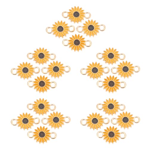 SEWOART 25 Stück Teiliges Daisy Blumen Anhänger aus Langlebiger Legierung Doppelte Lochverbindung für Stabiles Schmuckdesign für DIY Halsketten Armbänder und Ohrringe Gelbe Blüten-charms von SEWOART