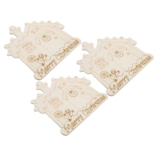 SEWOART 3 Stück Teiliges Unlackierte Holzanhänger Weihnachten Hausform mit Schnur DIY Malvorlage Holzfiguren für Weihnachtskranz Leichte Holzdeko zum Bemalen und Aufhängen Vielseitig für von SEWOART