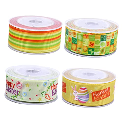 SEWOART 4 Rollen Diy Schleifenband für Ostern Breites Dekoband mit Fröhlichen Mustern für Haarschmuck und Bastelprojekte pro Zufällige Designs von SEWOART
