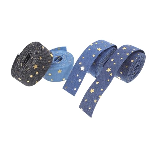 SEWOART 4 Rollen Jeansband Mit Sternaufdruck, Stoff-bastelband Zum Nähen, Basteln, Verpacken Von Geschenken Und Weihnachtsdekorationen, 2,5 Cm von SEWOART
