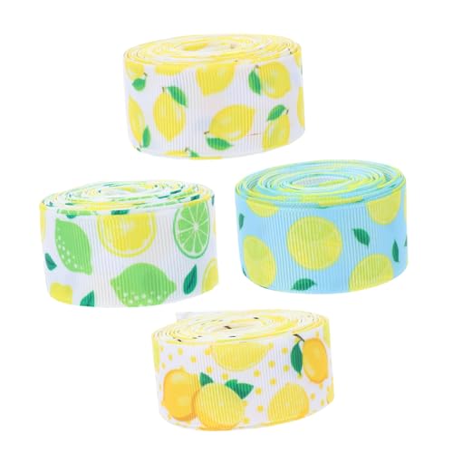 SEWOART 4 Rollen Zitronenrippennetz ribbon schienbeinschoner tape Zitronendekoration Zitronenband Bänder für Handwerk rustikale Banddekoration Geschenkband Band für die Party Polyester von SEWOART