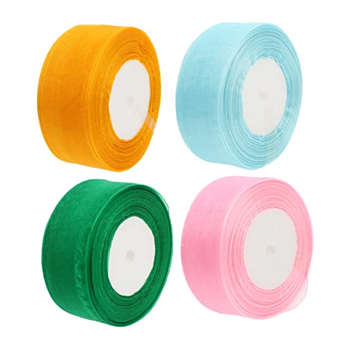 SEWOART 4 Rollen durchsichtige Fleckbänder seidenband ribbon bandalette geschenkeband bandfeile Organza grünes Band schimmerndes transparentes Band zum Selbermachen Wickelband Polyester von SEWOART