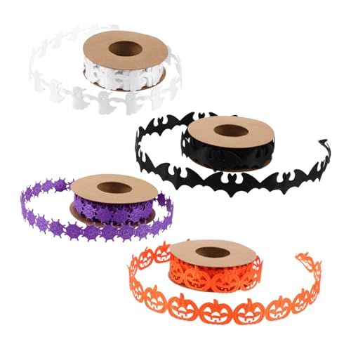 SEWOART 4 Stück Halloween Dekoband mit Kürbis Fledermaus Geist Spinnennetz Motiven Prägendes Bastelband für Geschenkverpackung Kränze und DIY Halloween Party Zubehör SEWOART 4 Stück Halloween Dekoband mit Kürbis Fledermaus Geist Spinnennetz Motiven Prägendes Bastelband für Geschenkverpackung Kränze und DIY Halloween Party Zubehör von SEWOART