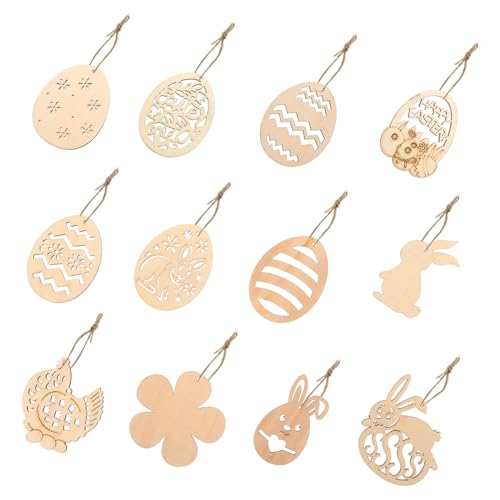 SEWOART 48 Stück Dekorationen aus Holz bastelset basteln für holzdeko 0stergeschenke füllbare ostern Ornamente Hase unfertige hängende Scheiben unfertige Party-Slices hölzern von SEWOART
