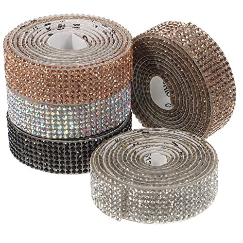 SEWOART 5 Rollen Crystal Hot Diamond Diamantgürtelband Spule Strass Corsage Juteschnur Banding Kette Hotfix Sackleinen Trim Tape DIY Bastelbedarf DIY Bastelmaterial Schmelzkleber von SEWOART