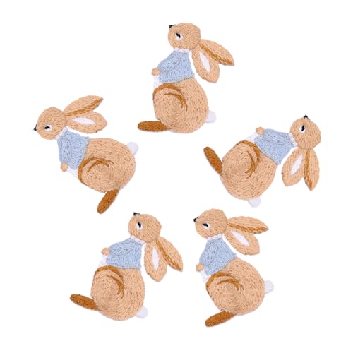 SEWOART 5 Stück Gestickte Aufnäher Nähen Stickereiflecken Rosa süße Patches Hase Zubehör repair kit stickrahmen apfelding Stickerei Applikation Dekorationsmaterialien für Kleidung Colorful von SEWOART