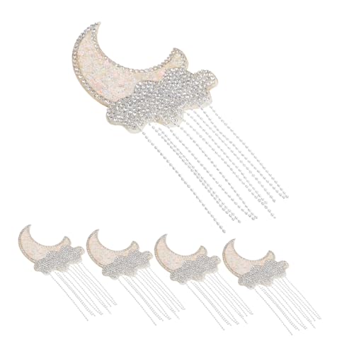 SEWOART 5 Stück Selbstklebende Mond Wolken Applikationen mit Glitzer und Strass Hitzebeständige DIY Patches für Kleidung Jeans Schuhe Taschen Verspielte Wolken Mond Motive mit Quaste von SEWOART