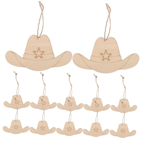 SEWOART 50 Stück Cowboy Hut Holz Deko Unlackierte Holzscheiben zum Bemalen DIY Basteln Western Anhänger Weihnachtsbaumschmuck Holz Bastelset von SEWOART
