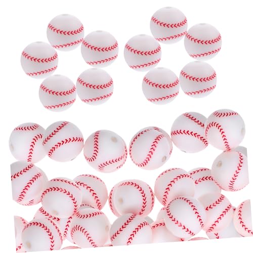 SEWOART 50 Stück Silikon Sport Perlen Weiß Baseball DIY Schmuckperlen für Armbänder Halsketten Handgemachte Charms Zubehör von SEWOART