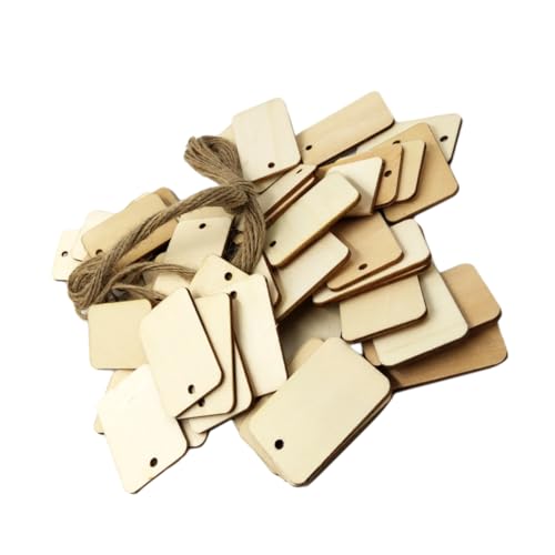 SEWOART 50 Stück Teiliges Rechteckige Holzanhänger mit Juteschnur Naturbelassene Glatte DIY Holzplatten für Bastelprojekte Geschenkanhänger Hochzeitsdeko und Kunsthandwerke von SEWOART