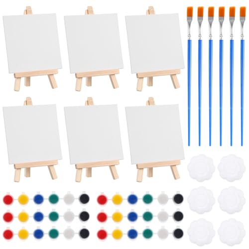 SEWOART 6 Sätze Mini Ölgemälde Teiliges Mini Malset mit Kleinen Leinwänden Pinsel Farben und Tischstaffeleien für Kreative Projekte für Anfänger und Profis von SEWOART