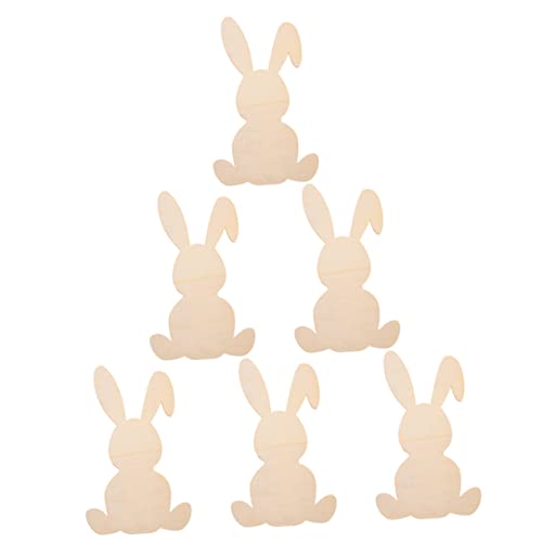 SEWOART 6 Stück Holzspäne in Hasenform Nahrungssuche für ausgeschnitten Ohren Kaninchen- Ostern Holzschmuck Holzdekoration Hase -Hängeetiketten ostern basteln selber machen Khaki von SEWOART