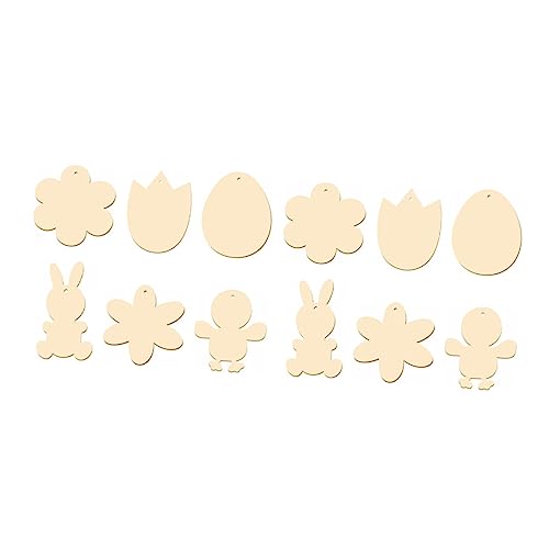 SEWOART 60 Sätze Diy Holz Eier Chips für Ostern Imitation Holzanhänger Bastelset für Festliche Dekoration von SEWOART