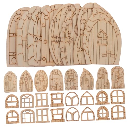 SEWOART 64 Teiliges Feentür Und Fenster Set Passende Dekorationen Unvollendete Feentür Feenhaus Bausatz Leere Feenhaustür Feenhaus Zubehör Miniatur Feentür Leere Feentür Aus Holz von SEWOART