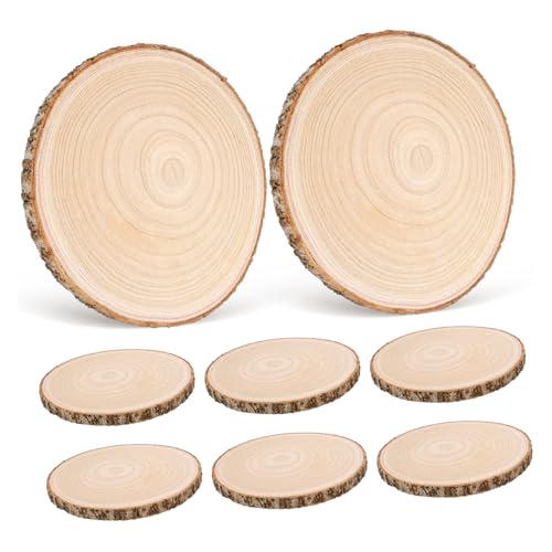 SEWOART 8 Stück Holzscheiben Unbehandelte Holzkreise für Diy Projekte Rustikale Hochzeits und Wohnkultur Vielseitige Bastelunterlagen Paulownia Holz von SEWOART