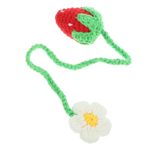 SEWOART Handgefertigter Auto Spiegel Anhänger Häkel Erdbeer Blume Auto Deko Charm Hängend Originelles Fahrzeug Accessoire als und Innenraum Dekoration von SEWOART