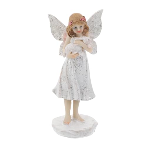 SEWOART Resin Engel Gartenfigur mit Kaninchen Stehende Blumengeist Statue Vielseitige Weihnachtsdekoration für Terrasse Grabstätte und Innenräume Detailreich Gestaltetes Memorial Ornament von SEWOART