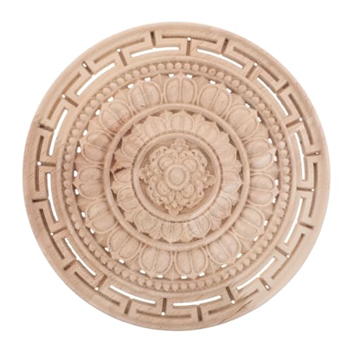 SEWOART Unlackierte Holzornamente Mandala Blumen Onlay Runde Holzapplikation für Möbel Handgeschnitzte Verzierung aus Massivem Holz für Schrank Kommode Kleiderschrank Bett und Wanddekor von SEWOART