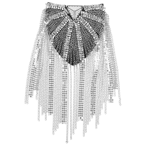 SEWOART Vintage Schulterklappen Damen mit Quasten und Strasssteinen Modische Metall schulterepauletten für Hochzeiten Partys und Festliche Anlässe Silberfarbene Retro schulteraccessoires von SEWOART