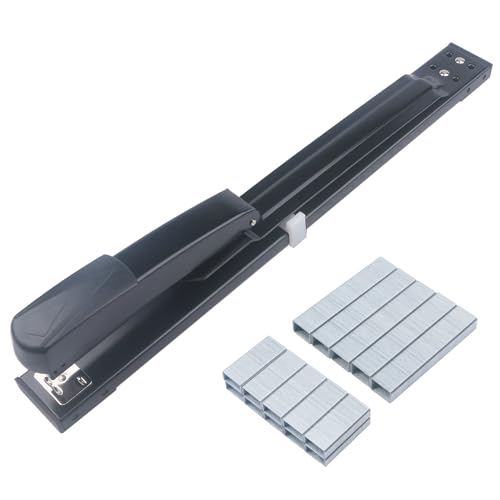 SF ITEM Heftgerät mit langer Reichweite, Büro-Desktop-Hefter mit langem Arm, 1000 Stück 24/6 & 1000 Stück 24/8 Heftklammern (Schwarz, 25/50 Blatt Kapazität) von SF ITEM