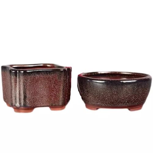 Pflanzentöpfe Blumentöpfe Lila Ton Glasur Blumentöpfe Miniatur-Töpfe 2er Set Sukkulenten Miniaturtöpfe Sandgold Glasur Grüne Blumentöpfe Zubehör für Pflanzenbehälter von SFANIIX