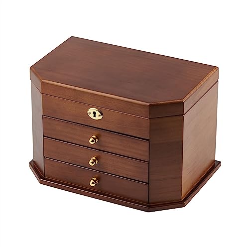 Schmuck Lagerung Organizer Massivholz Schmuck Aufbewahrungsbox mit Schloss Ohrringe Halskette Schmuckschatulle Große Kapazität Einfache Retro Schmuck Aufbewahrungsbox (Color : B) von SFANIIX