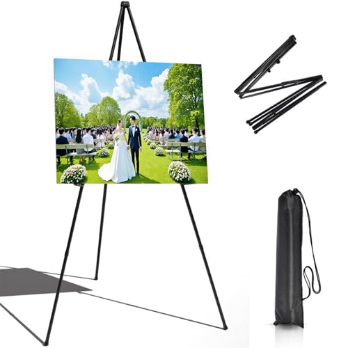 Schwarzer zusammenklappbarer Staffelei-Ständer – robustes Metall-Stativ für Hochzeitsschilder, Leinwände und Kunstausstellungen, tragbarer Veranstaltungsschild-Halter (Innen- und Außenbereich) von SFHKZCM