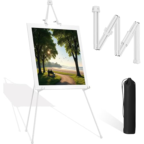 Weißer zusammenklappbarer Staffelei-Ständer für Hochzeitsschilder und Poster, 168 cm, verstellbar, tragbar, Metallstativ, Display für Leinwand, Gemälde, Kunstausstellungen, Events – langlebig und Weißer zusammenklappbarer Staffelei-Ständer für Hochzeitsschilder und Poster, 168 cm, verstellbar, tragbar, Metallstativ, Display für Leinwand, Gemälde, Kunstausstellungen, Events – langlebig und von SFHKZCM