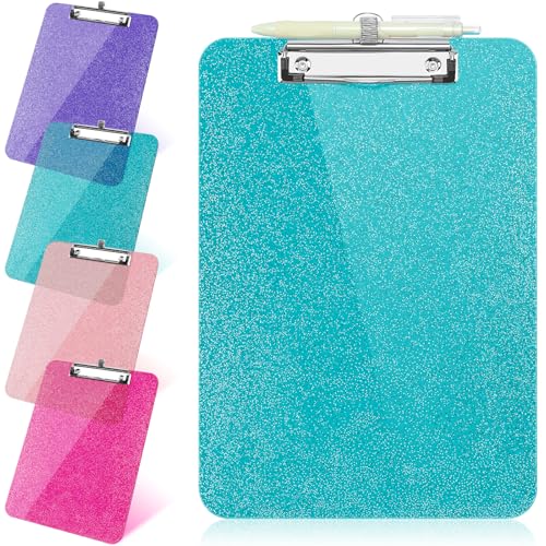 1 x transparentes Glitzer-Klemmbrett, Kunststoff-Klemmbrett mit Stifthalter, Größe 22,5 x 31,5 cm, glänzende Klemmbretter mit flachem Profil-Clip, niedliches hängendes Klemmbrett für Büro, Schulbedarf von SFLHHDM