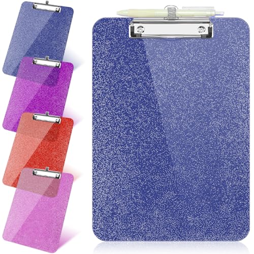 1 x transparentes Glitzer-Klemmbrett, Kunststoff-Klemmbrett mit Stifthalter, Größe 22,5 x 31,5 cm, glänzende Klemmbretter mit niedrigem Profil-Clip, niedliches hängendes Klemmbrett für Bürobedarf von SFLHHDM