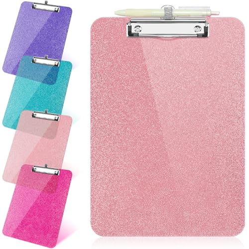 1 x transparentes Glitzer-Klemmbrett, Kunststoff-Klemmbrett mit Stifthalter, Größe 22,5 x 31,5 cm, glänzende Klemmbretter mit niedrigem Profil-Clip, niedliches hängendes Klemmbrett für Büro, Schule von SFLHHDM