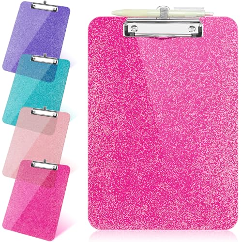 1 x transparentes Glitzer-Klemmbrett, Kunststoff-Klemmbrett mit Stifthalter, Größe 22,5 x 31,5 cm, glänzende Klemmbretter mit niedrigem Profil-Clip, niedliches hängendes Klemmbrett für Büro, Schule von SFLHHDM