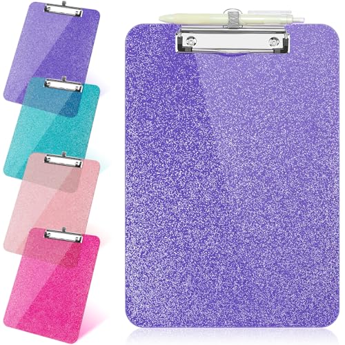 1 x transparentes Glitzer-Klemmbrett, Kunststoff-Klemmbrett mit Stifthalter, Größe 22,5 x 31,5 cm, glänzende Klemmbretter mit niedrigem Profil-Clip, niedliches hängendes Klemmbrett für Büro, Schule von SFLHHDM