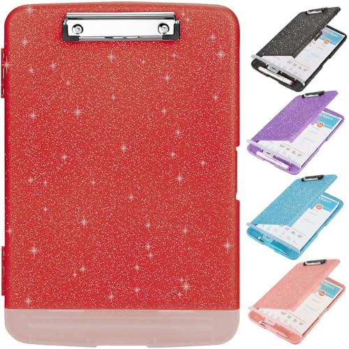 Glitzer-Klemmbrett mit Aufbewahrung, Klemmbrett mit Stifthalter, A4-Forder-Klemmbretter 21,6 x 27,9 cm mit flachem Profil-Clip, seitliche Öffnung, glitzernde Klemmbretter, Klemmbretter für Bürobedarf von SFLHHDM