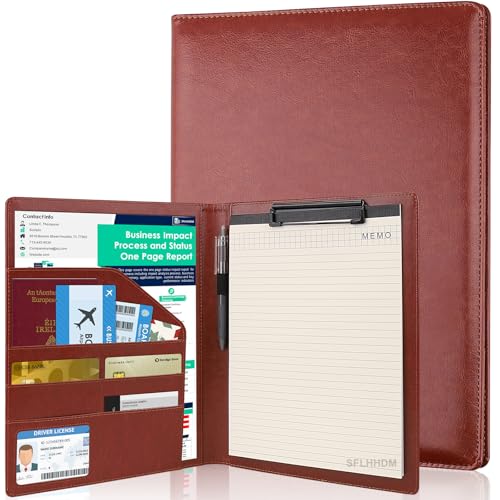 Klemmbrett-Padfolio mit Aufbewahrungstasche, Klemmbrett-Ordner, Portfolio-Organizer, 360 Grad faltbare Klemmbretter mit nachfüllbarem Notizblock, Kunstleder-Padfolio-Organizer für Büro, Schulbedarf Klemmbrett-Padfolio mit Aufbewahrungstasche, Klemmbrett-Ordner, Portfolio-Organizer, 360 Grad faltbare Klemmbretter mit nachfüllbarem Notizblock, Kunstleder-Padfolio-Organizer für Büro, Schulbedarf von SFLHHDM