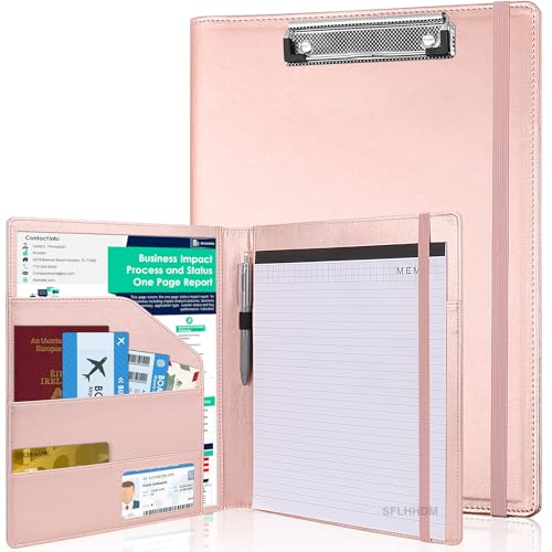 Klemmbrett-Padfolio mit Aufbewahrungstasche, Klemmbrett-Ordner, Portfolio-Organizer, 360 Grad faltbare Klemmbretter mit nachfüllbarem Notizblock, Kunstleder-Padfolio-Organizer für Büro, Schulbedarf von SFLHHDM