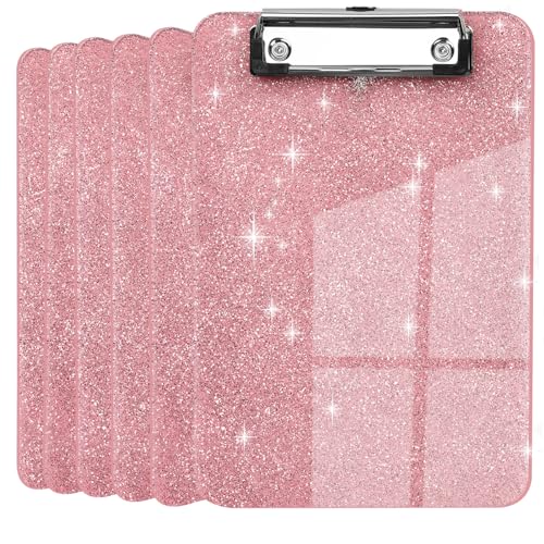 Klemmbretter im A5-Format, Größe 15,2 x 22,9 cm, Glitzer-Klemmbrett mit flachem Profil-Clip, glitzerndes Kunststoff-Klemmbrett, niedliche hängende Klemmbretter für Bürobedarf, Klemmbretter, von SFLHHDM