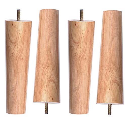 SFNIOKFG 4 Stück Möbelbeine aus Massivholz, konische Ersatz-Sofafüße, Schrankbein-Standfüße, Kommodenbeine, mit vorgebohrten M6-Schrauben, mit Gummischutzpolster, Holzfarbe (60 cm, gerade) von SFNIOKFG