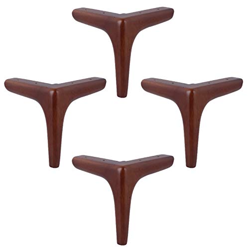 SFNIOKFG 4er-Set Möbelbeine aus Eiche, Sofabeine aus Massivholz, Schrankbeine, Holzbettfüße, DIY-Tischbeine für Fernsehtische, Ersatzbeine, Dreiecksdesign, Walnuss, mit Schrauben und rutsch von SFNIOKFG